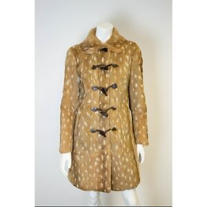 Bambi Patterned Fur Women's Duffel Coat With Horn Buttons